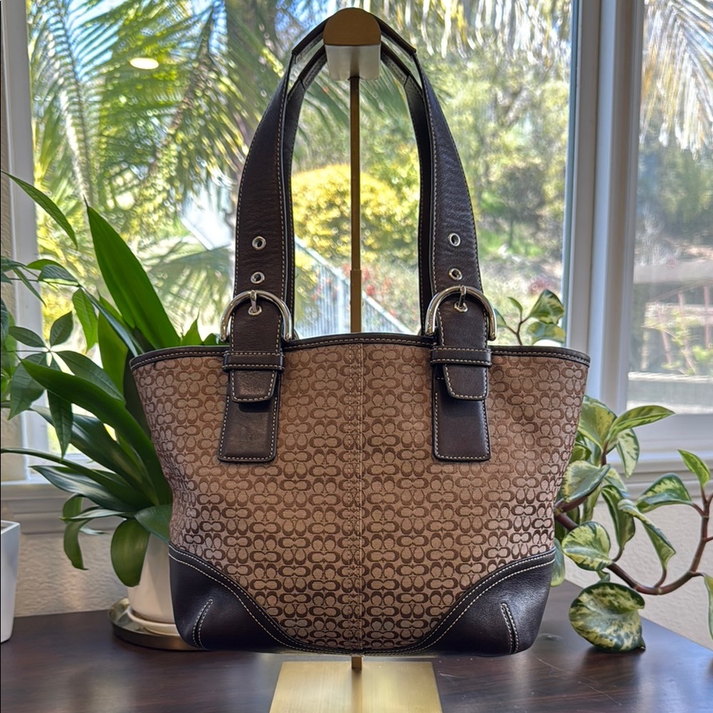 Coach Brown and Silver Tote with Structured Design - Picture 2 of 9